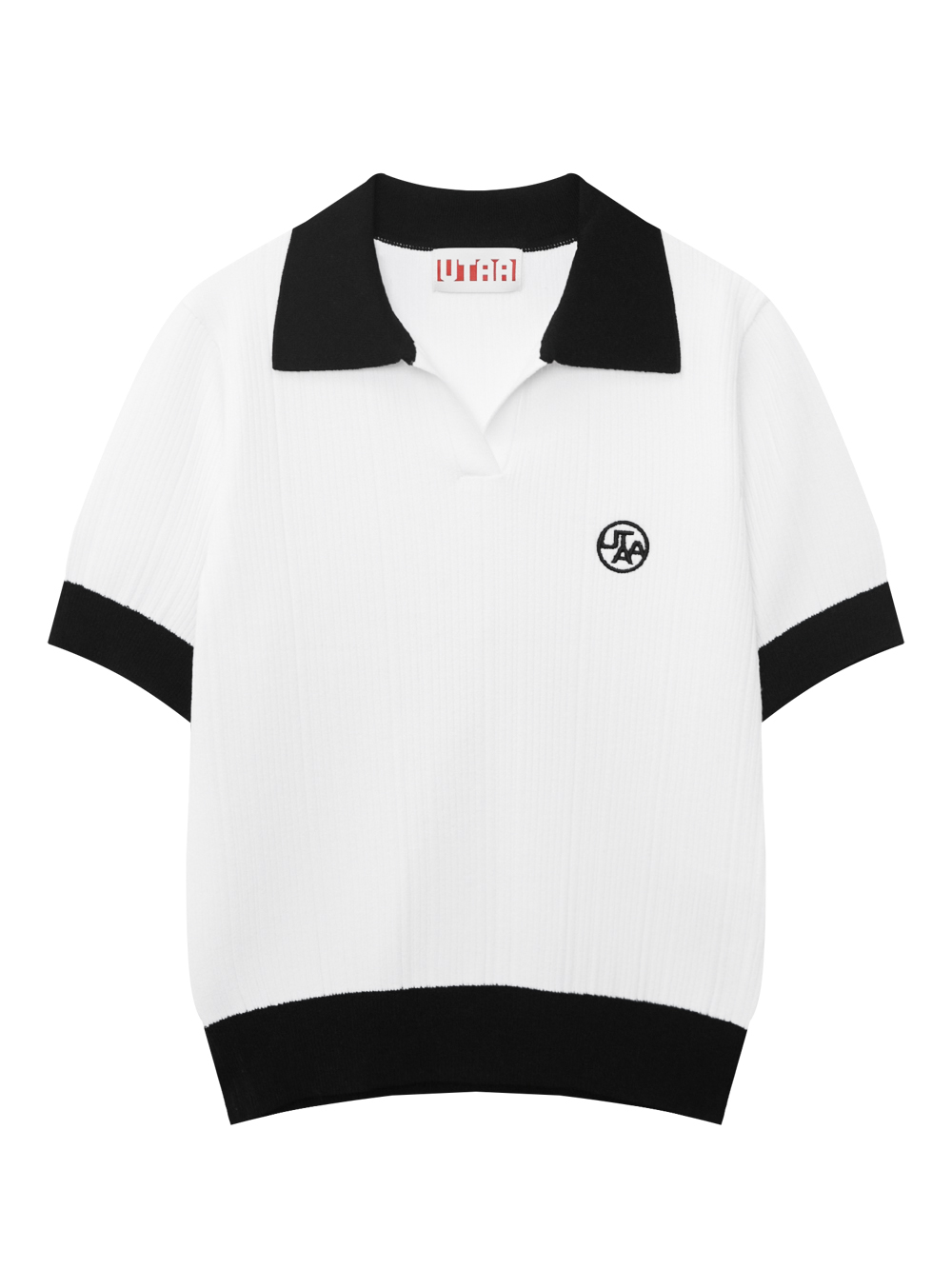 Áo knit golf nữ UTAA màu trắng phối cổ, viền tay và gấu đen