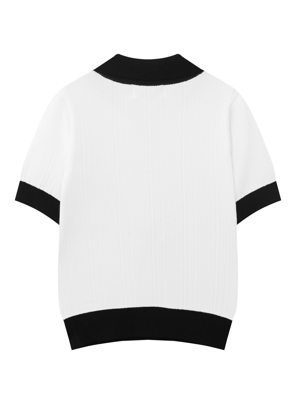 Áo knit golf nữ cổ mở phối viền đen trắng — ảnh 2