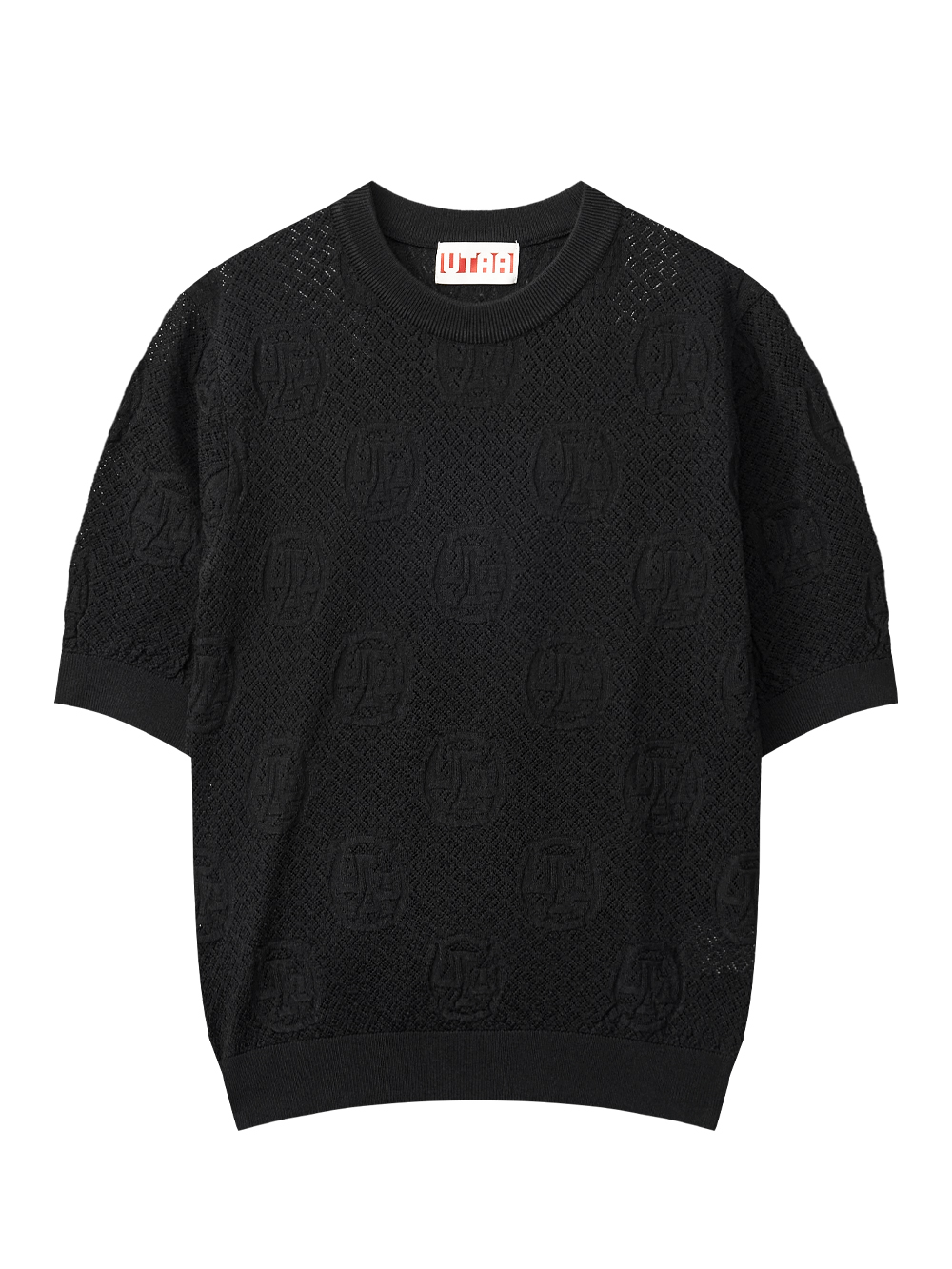 Áo knit golf nữ màu đen cổ tròn tay lửng họa tiết nổi UTAA