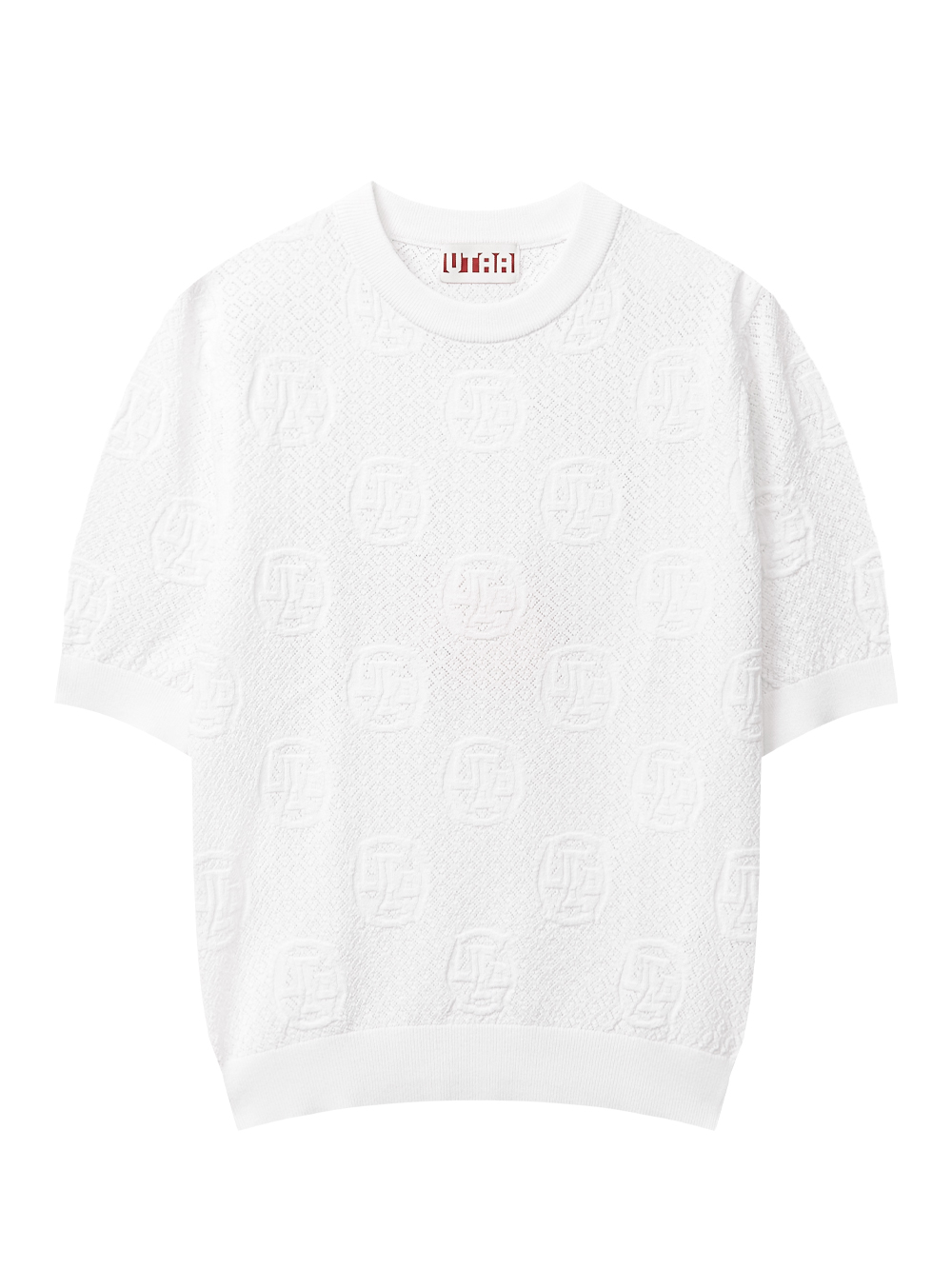 Áo knit golf nữ màu trắng họa tiết nổi tay ngắn cổ tròn UTAA