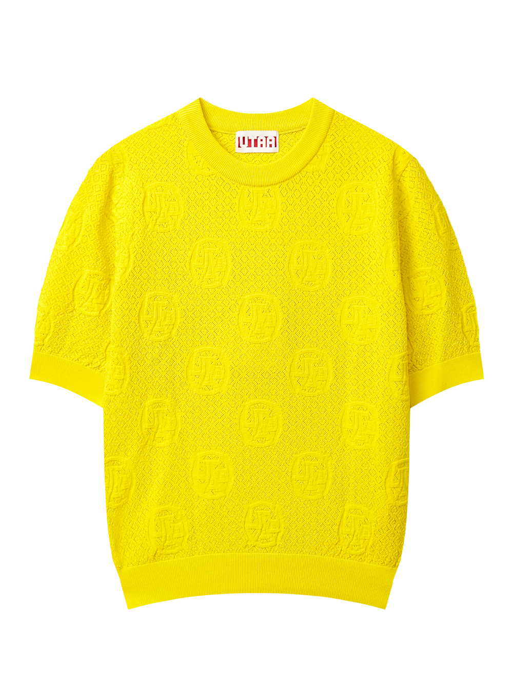Áo knit golf nữ UTAA màu vàng tay lỡ họa tiết chìm sang trọng