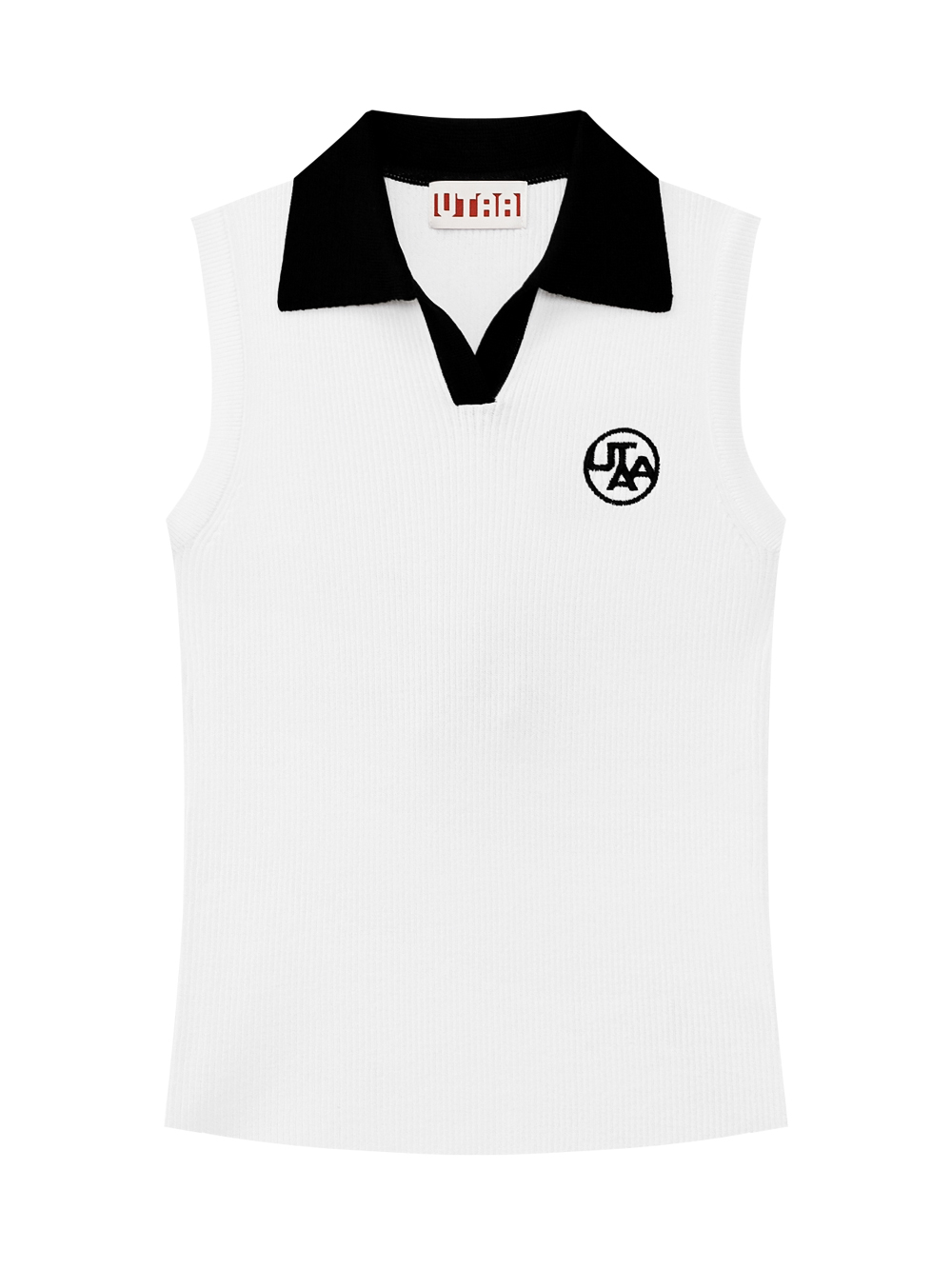 Áo knit golf nữ UTAA không tay cổ bẻ phối màu trắng đen với logo tròn