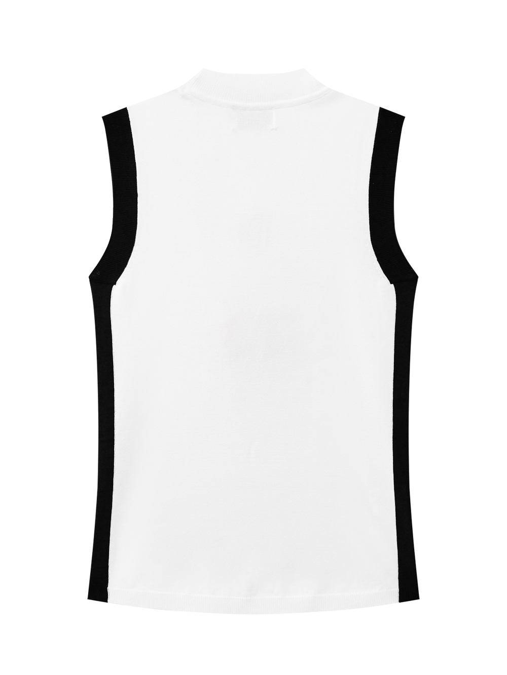 Áo knit golf nữ cổ tròn sát nách phối viền đen trắng — ảnh 2