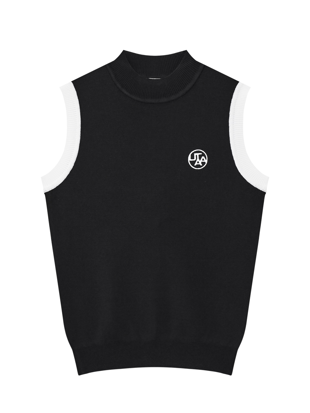 Áo knit golf nữ UTAA màu đen cổ cao sát nách viền trắng
