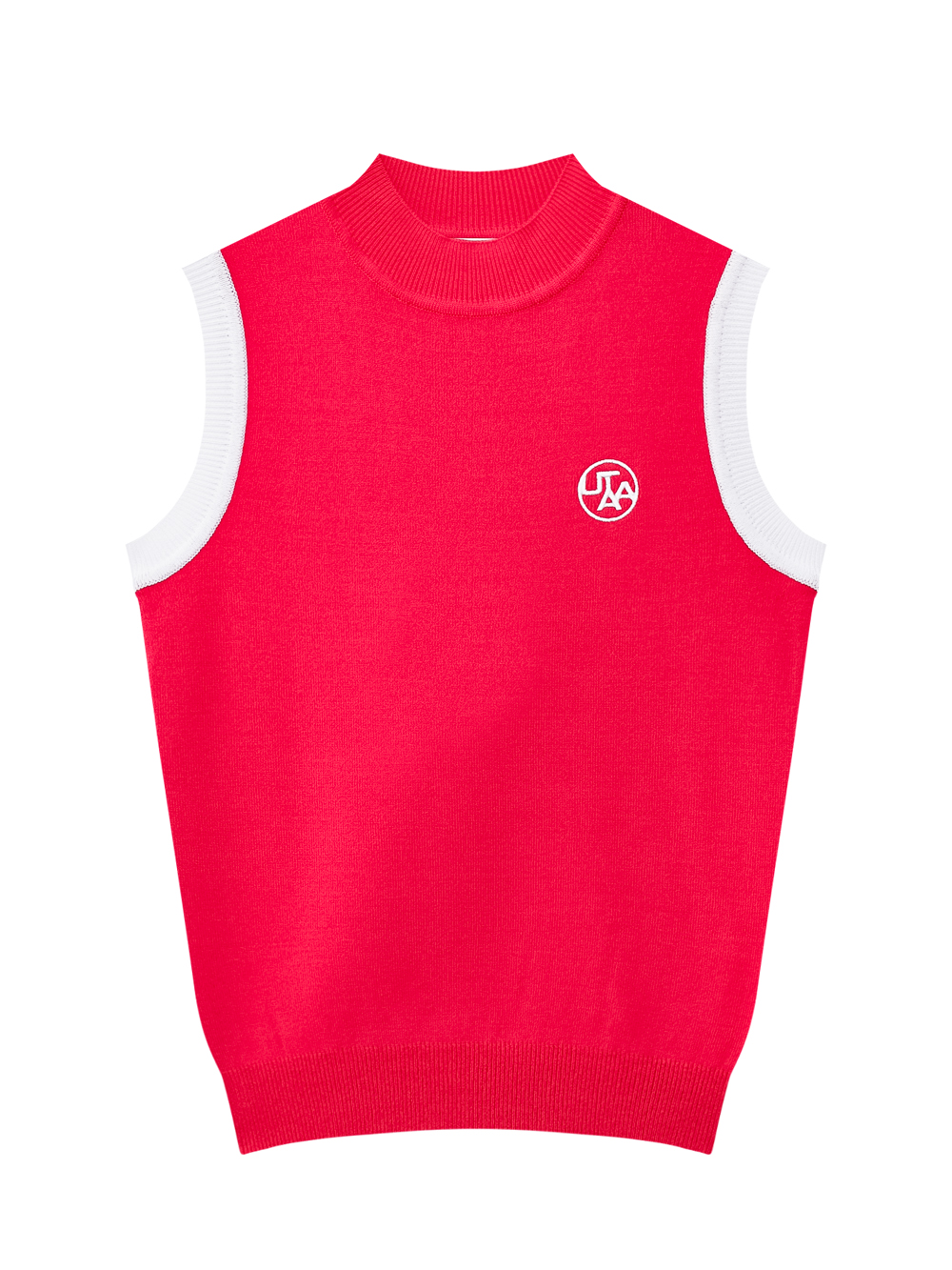 Áo knit golf nữ sát nách màu hồng viền tay trắng cổ tròn UTAA