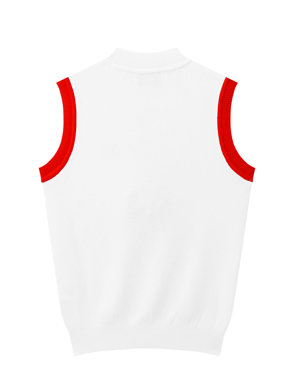 Áo knit golf nữ cổ lọ sát nách viền đỏ màu trắng — ảnh 2