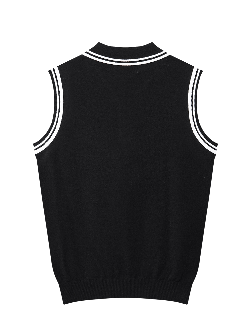 Áo knit golf nữ cổ bẻ không tay viền trắng màu đen — ảnh 2