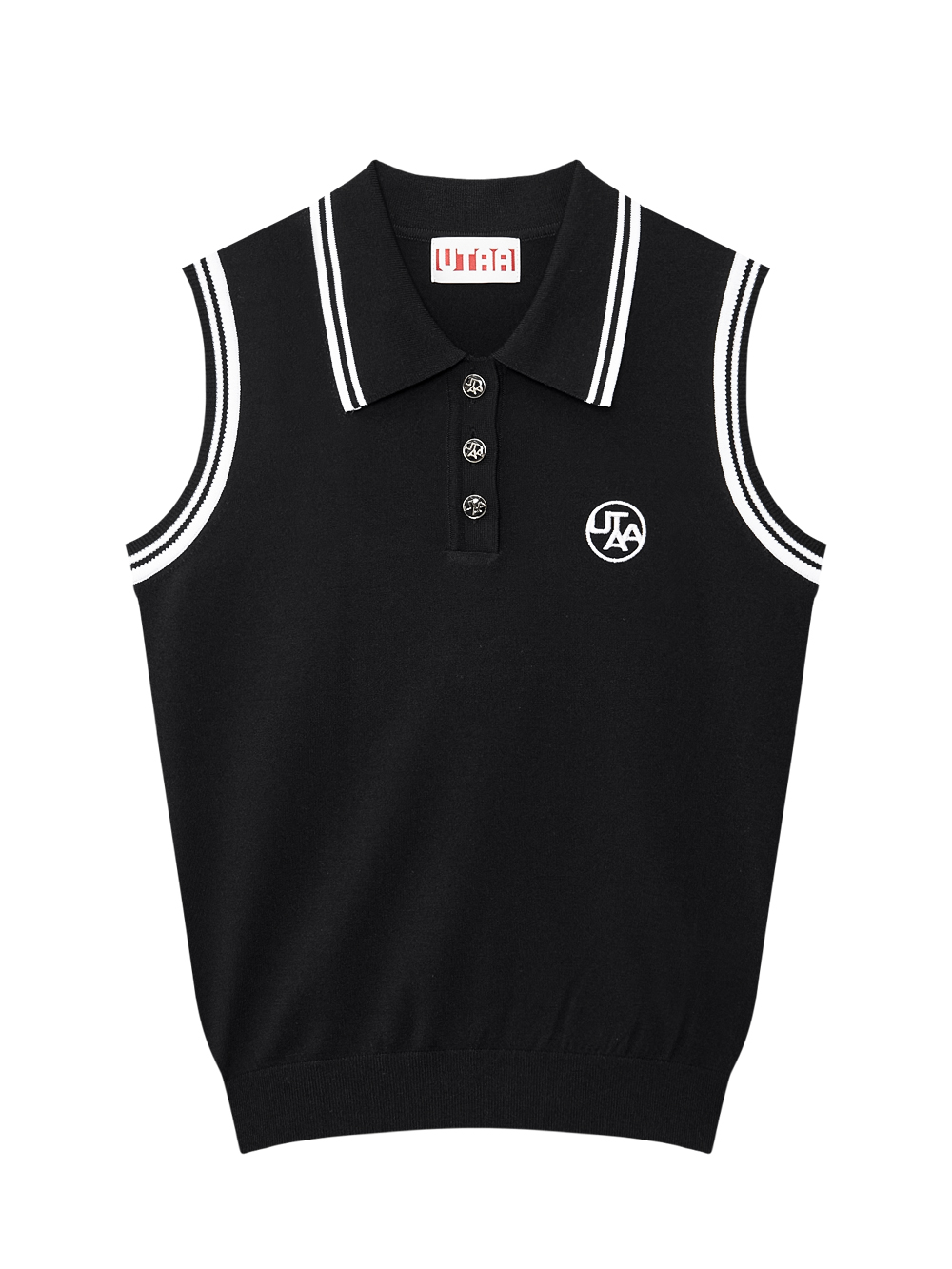 Áo knit golf nữ UTAA màu đen không tay cổ bẻ phối viền trắng