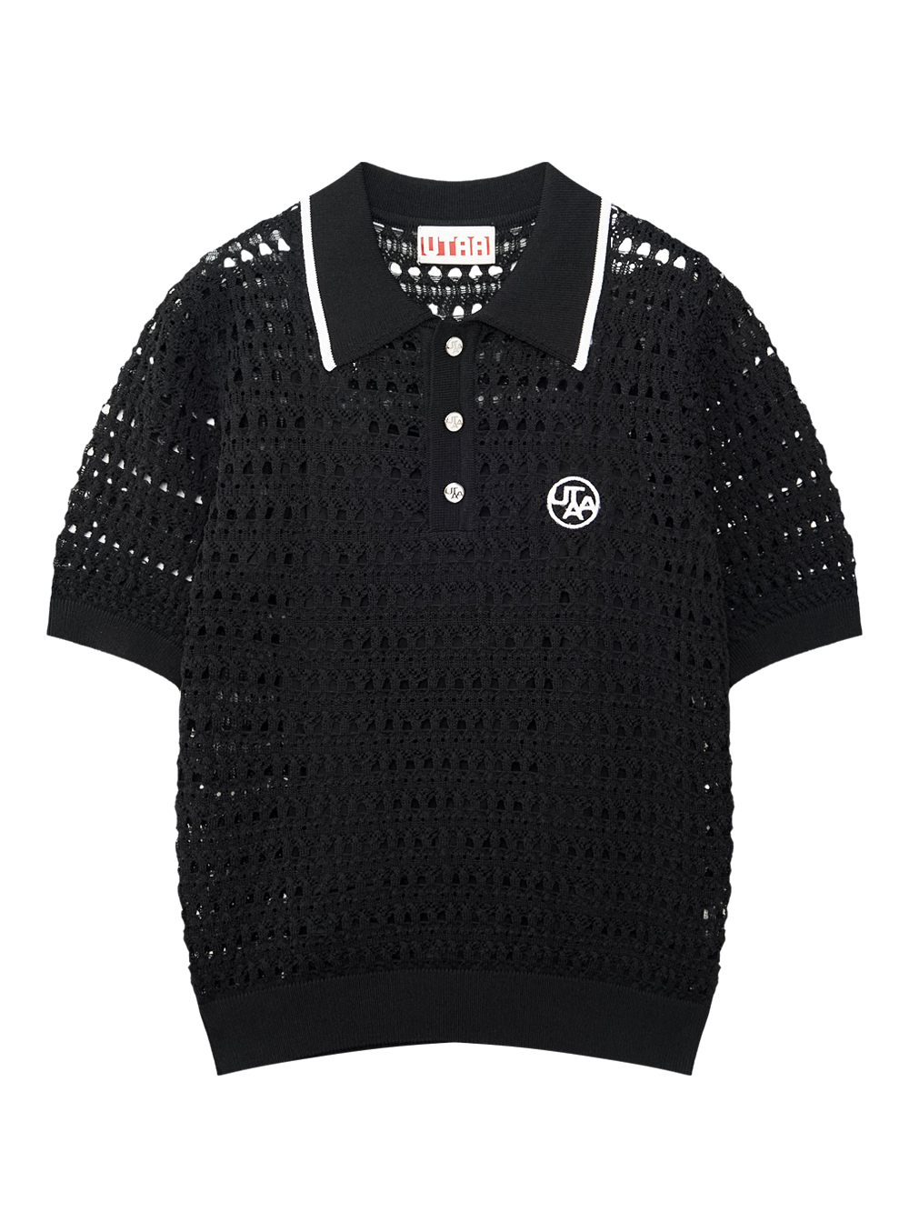 Áo knit golf nữ UTAA màu đen cổ bẻ viền trắng đan lỗ thoáng mát