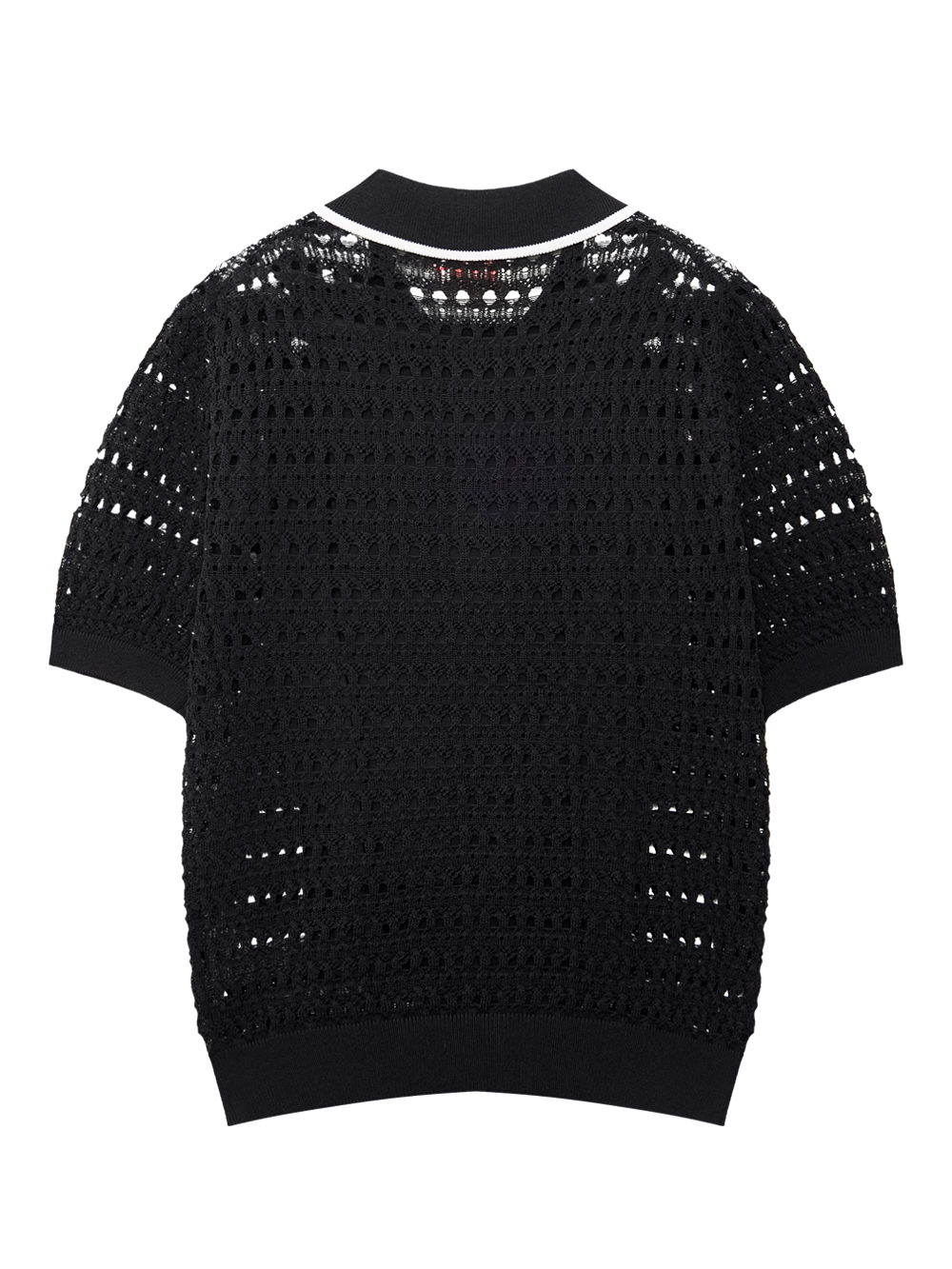 Áo knit golf nữ cổ bẻ đan lỗ màu đen — ảnh 2