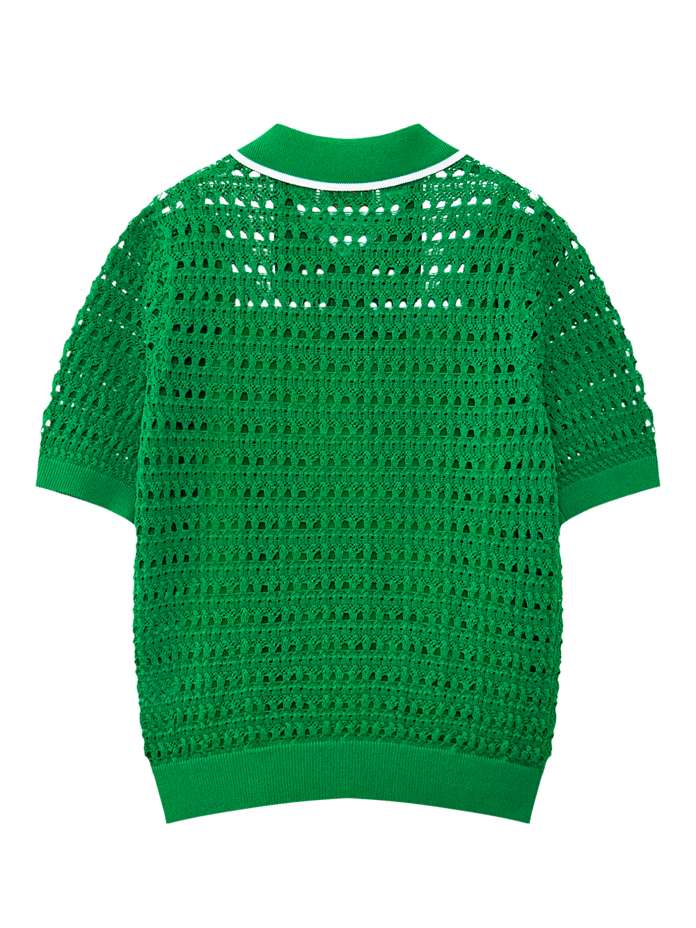 Áo knit golf nữ cổ bẻ lỗ mắt xanh lá — ảnh 2
