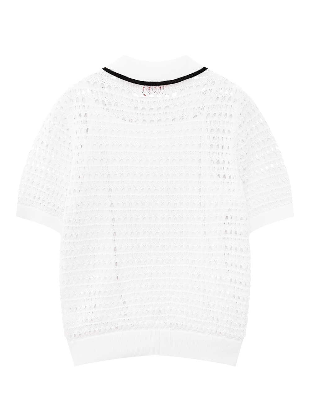 Áo knit golf nữ cổ bẻ phối viền đen màu trắng — ảnh 2