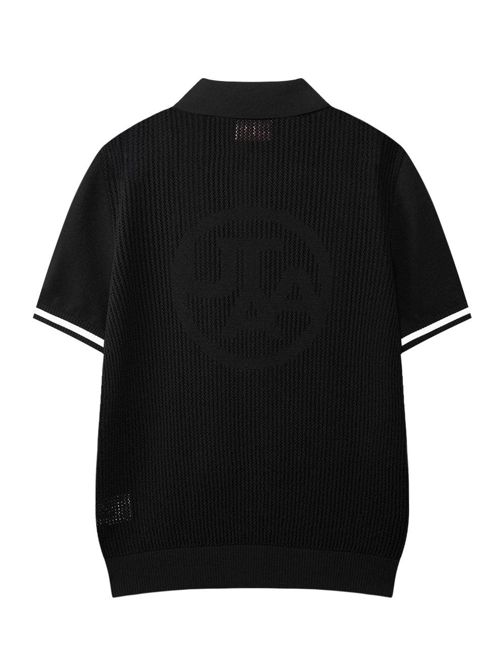 Áo knit golf nữ cổ bẻ tay ngắn viền trắng màu đen — ảnh 3