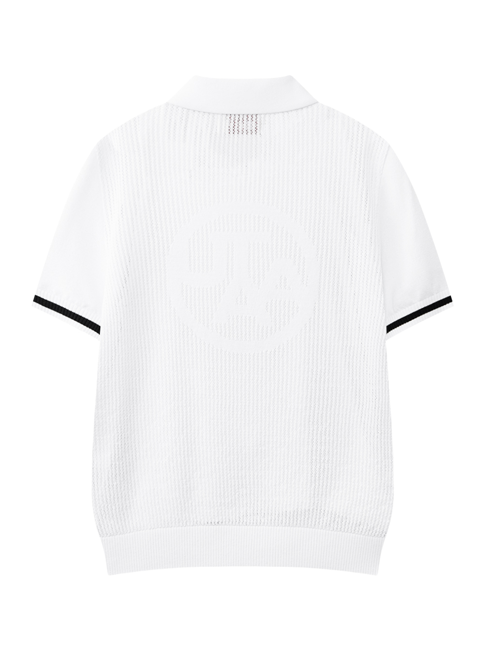Áo knit golf nữ cổ bẻ tay ngắn phối viền màu trắng — ảnh 3