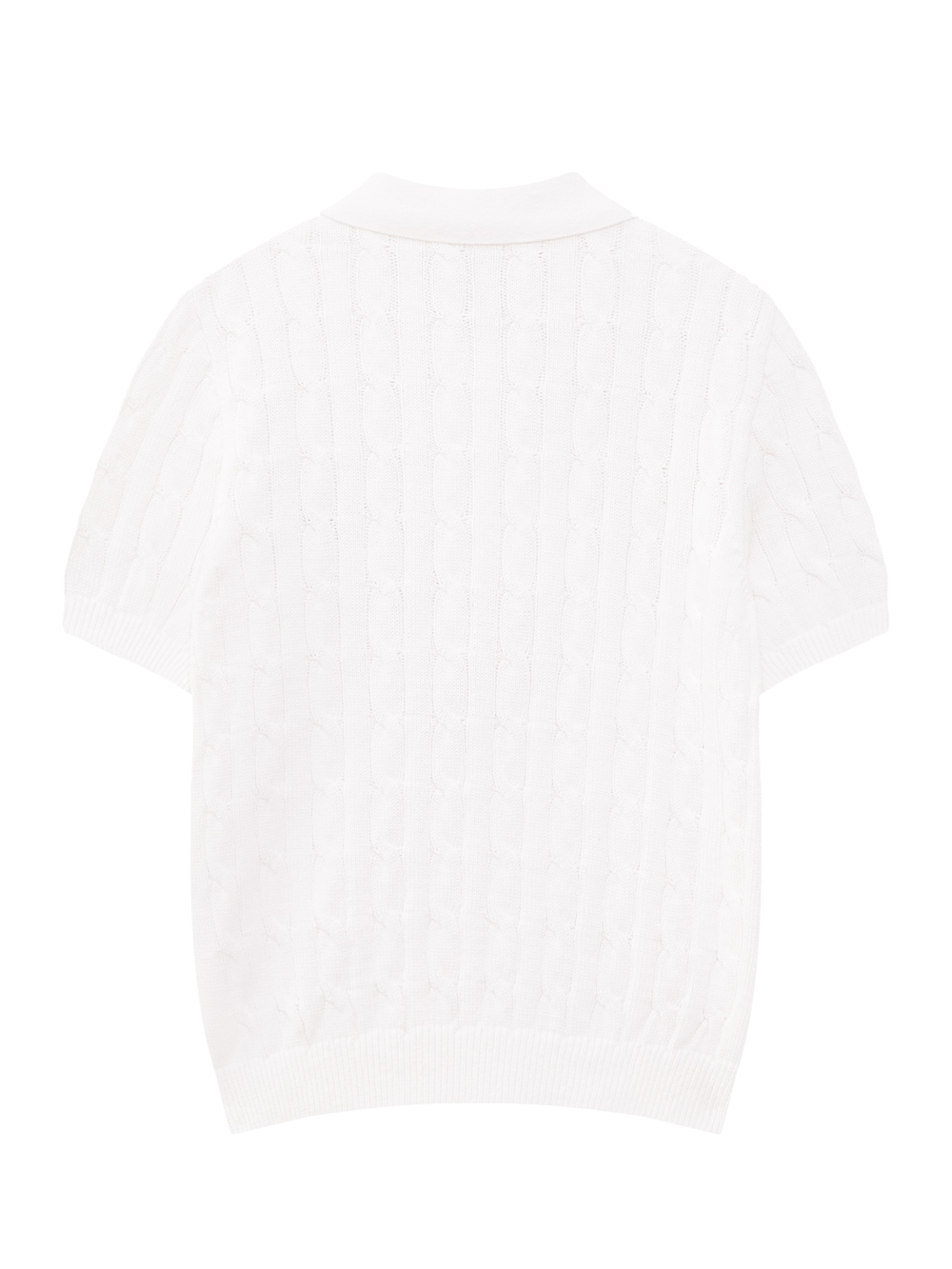 Áo knit golf nữ cổ bẻ nút phối họa tiết trắng — ảnh 2