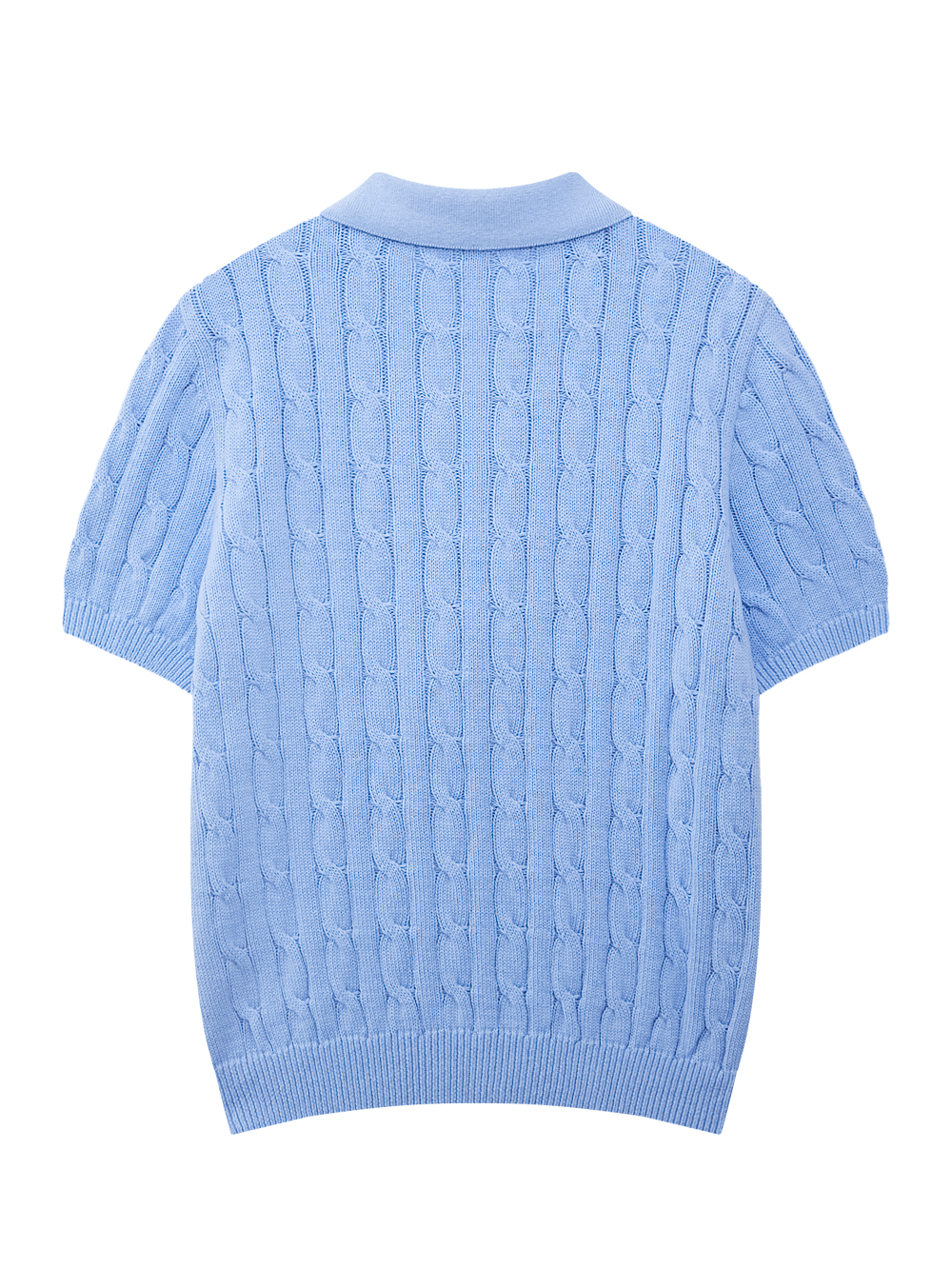 Áo knit golf nữ cổ bẻ nút trước tay ngắn màu xanh dương — ảnh 2