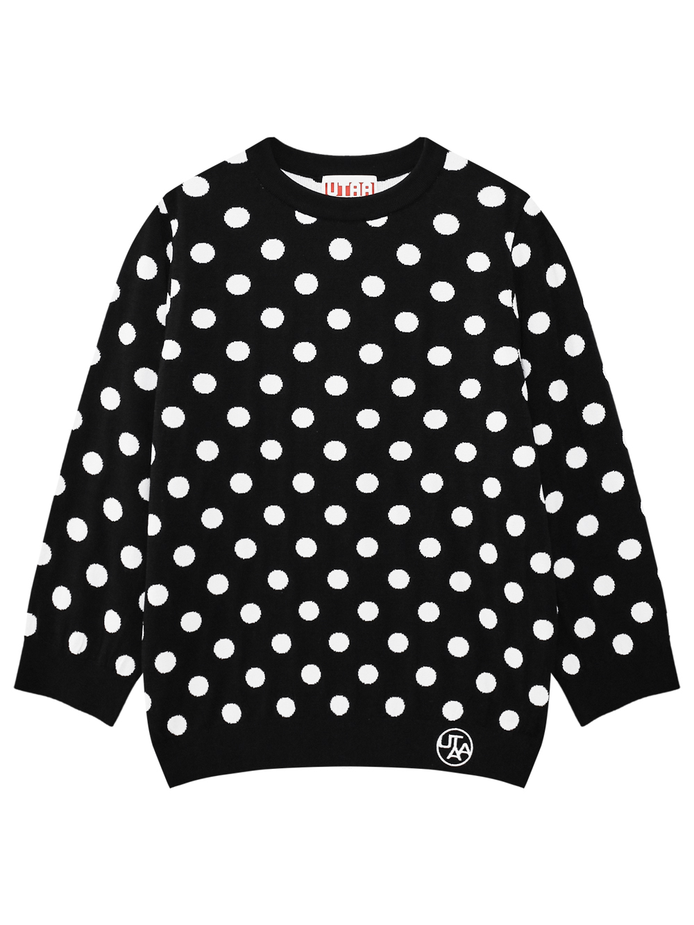 Áo knit golf nữ tay dài họa tiết chấm bi trắng trên nền đen UTAA
