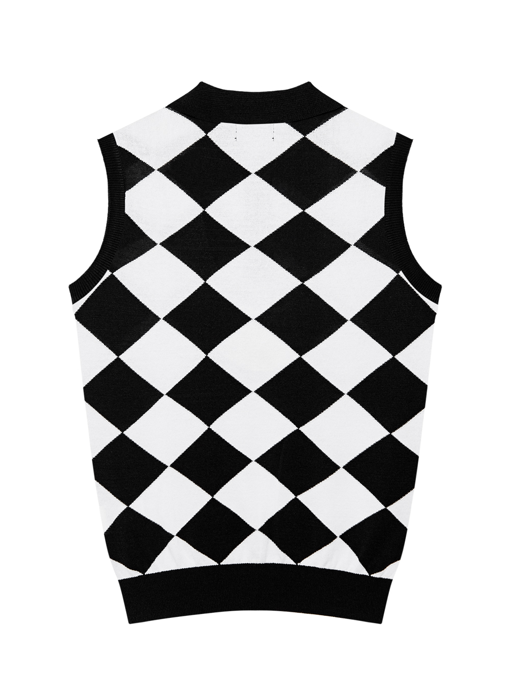 Áo knit golf nữ họa tiết caro đen trắng cổ bẻ không tay — ảnh 2