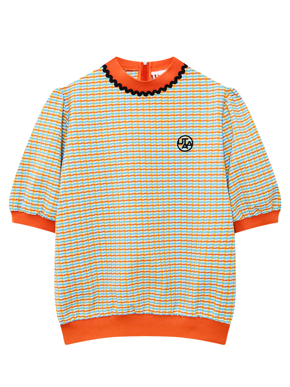 Áo golf nữ UTAA cổ lọ tay lỡ phối kẻ caro cam