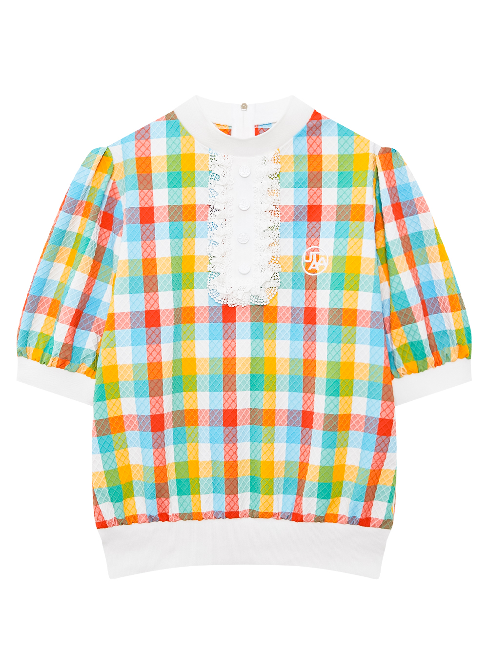 Áo sơ mi golf nữ caro phối bèo trắng tay lửng — UTAA | Seoul Golf Fashion