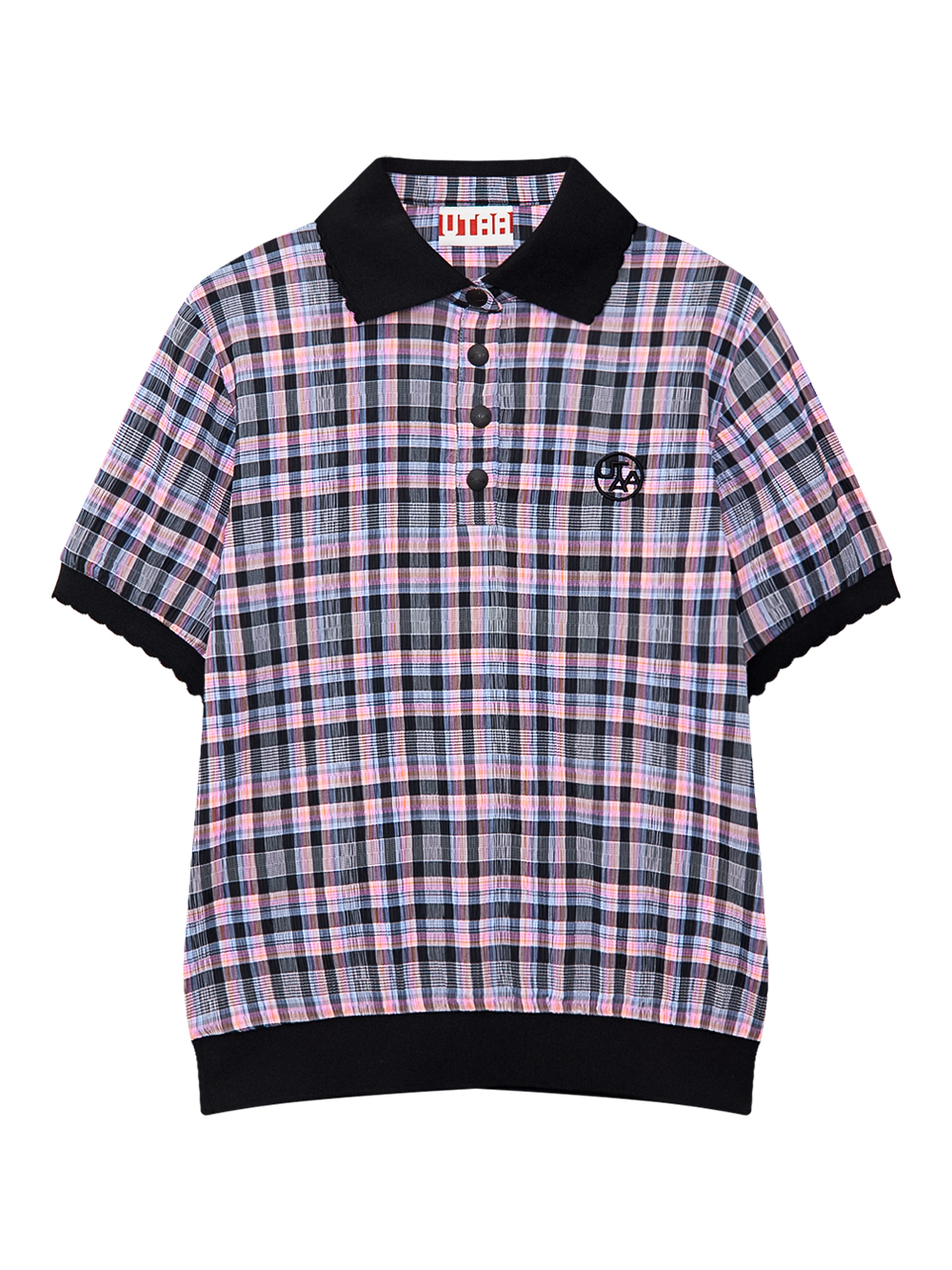Áo golf nữ tay ngắn caro phối cổ trụ đen UTAA