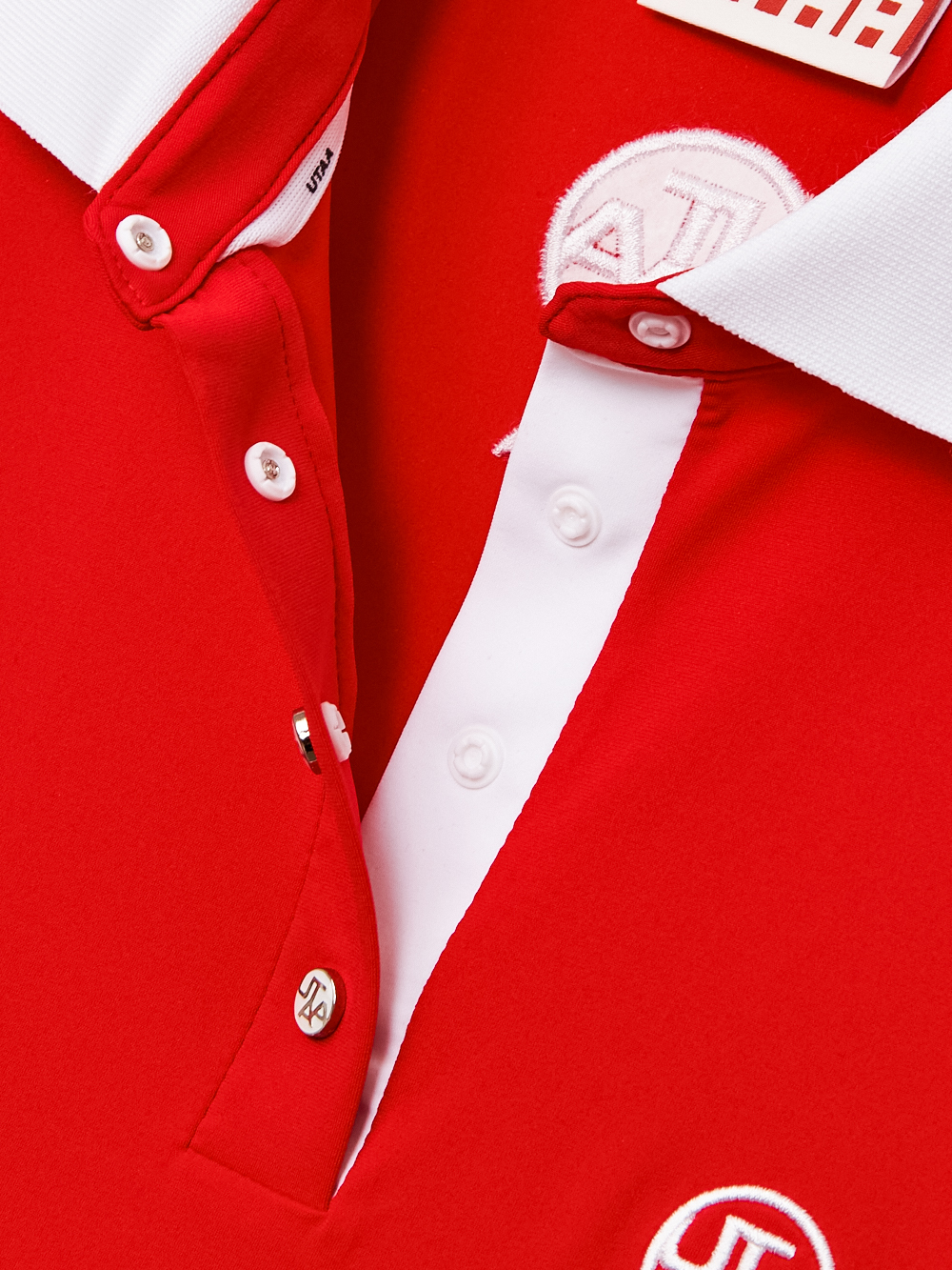Áo polo golf nữ cổ bẻ màu đỏ phối trắng — ảnh 4
