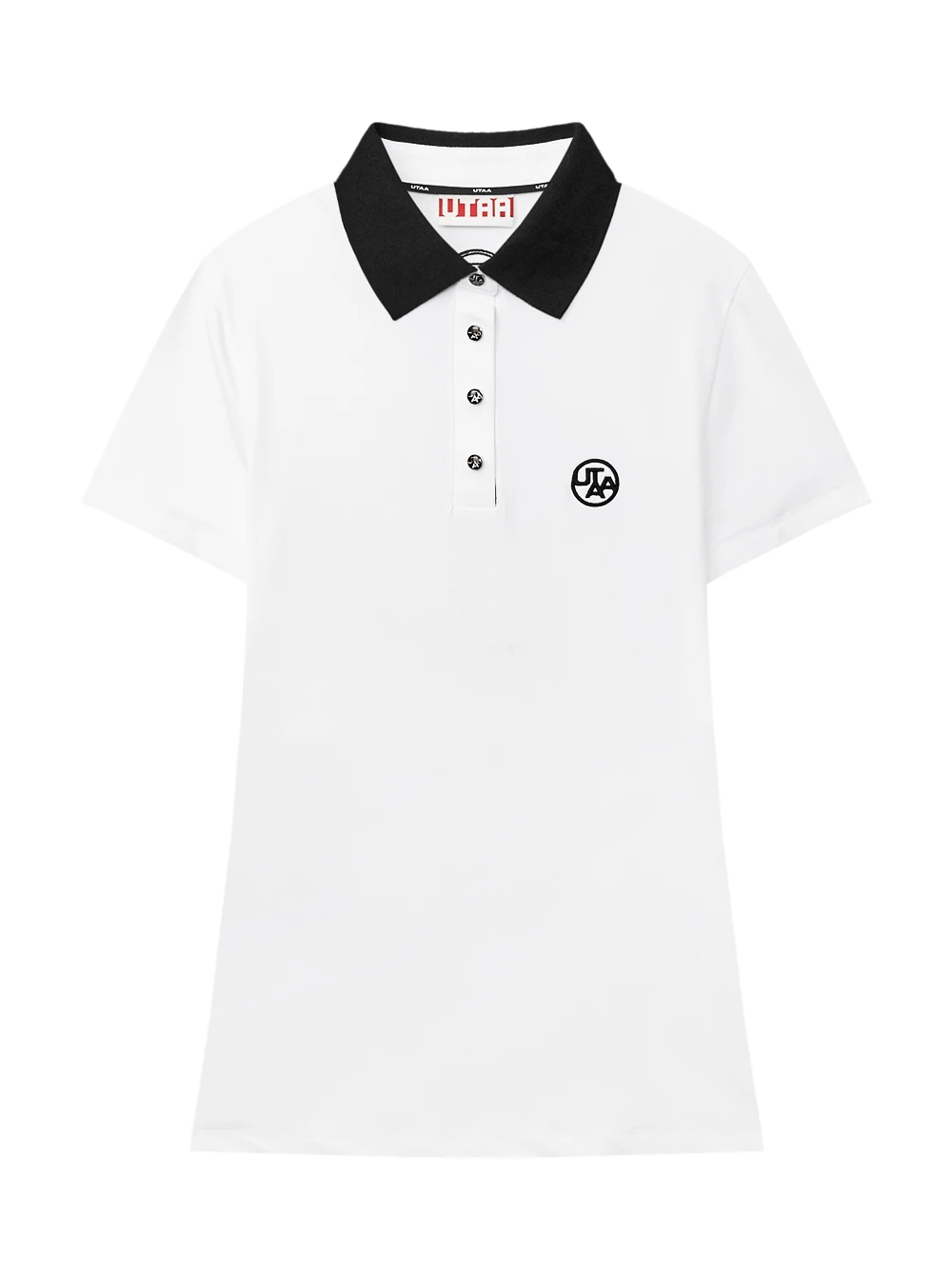 Áo golf nữ UTAA trắng cổ bẻ phối viền đen, dáng ôm, logo nhỏ ngực