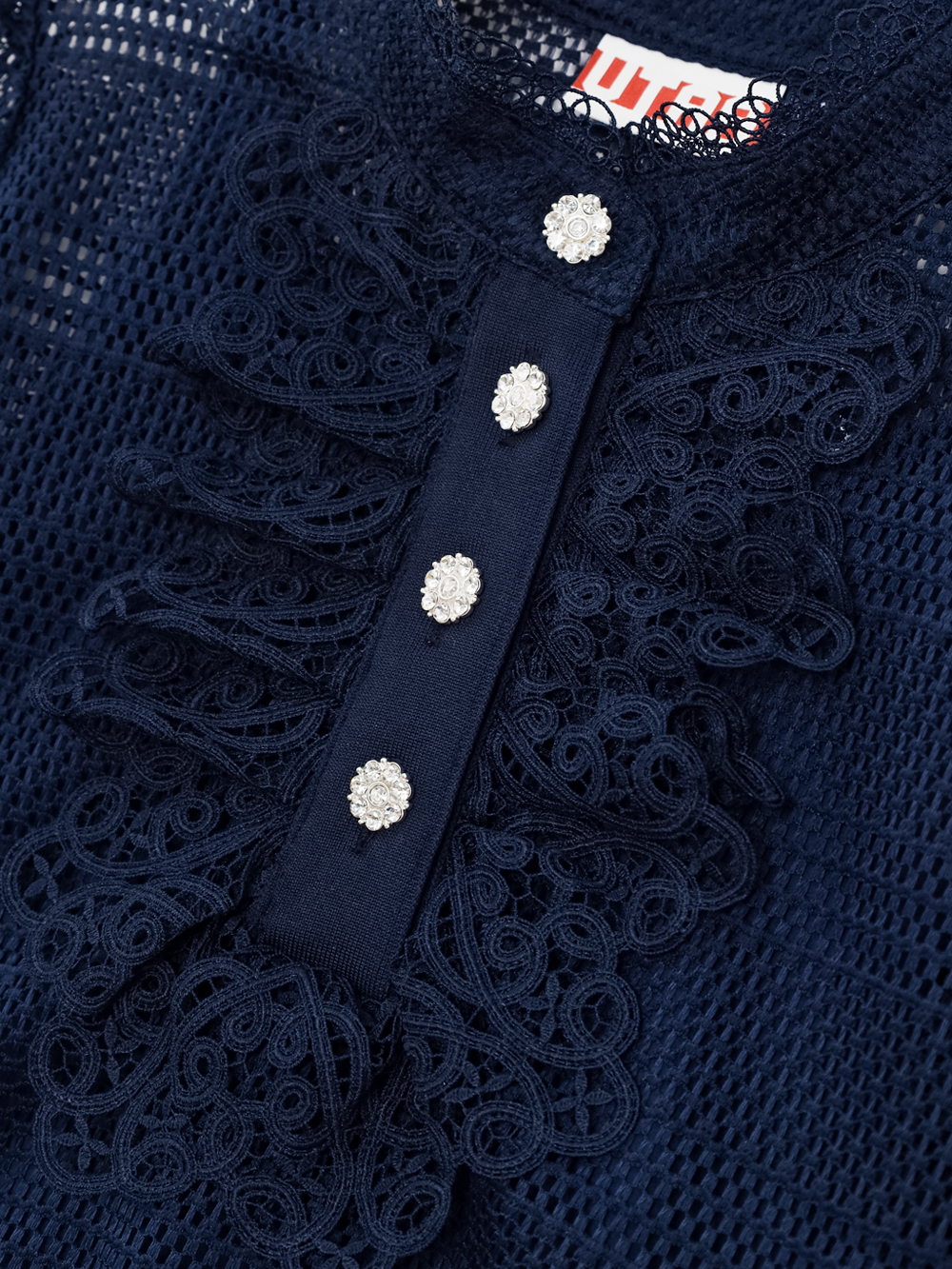 Áo sơ mi golf nữ tay lỡ phối ren màu xanh navy — ảnh 4
