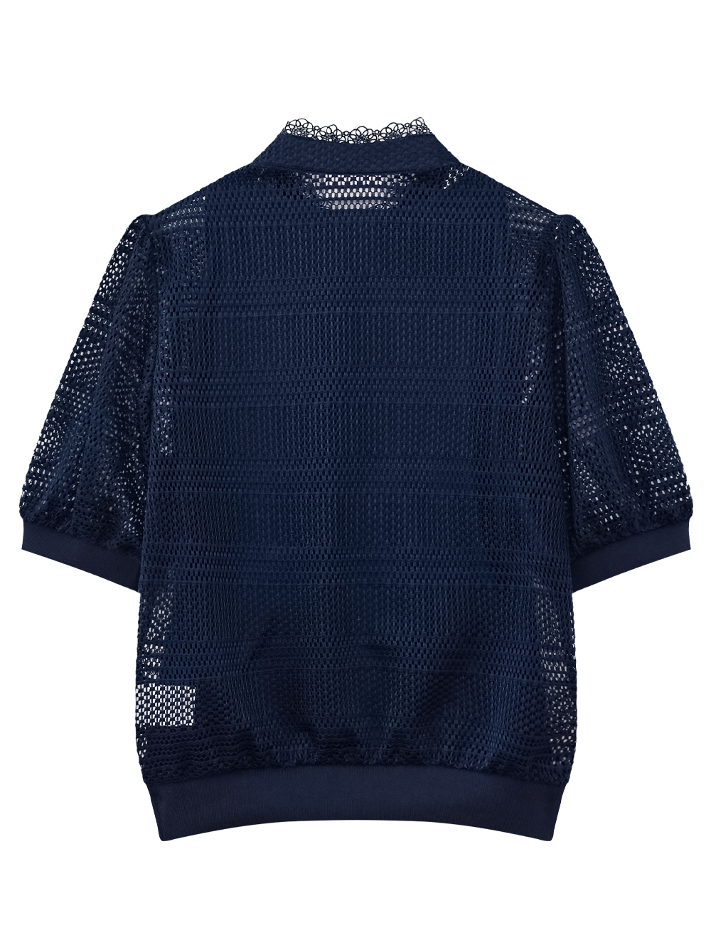 Áo sơ mi golf nữ tay lỡ phối ren màu xanh navy — ảnh 2