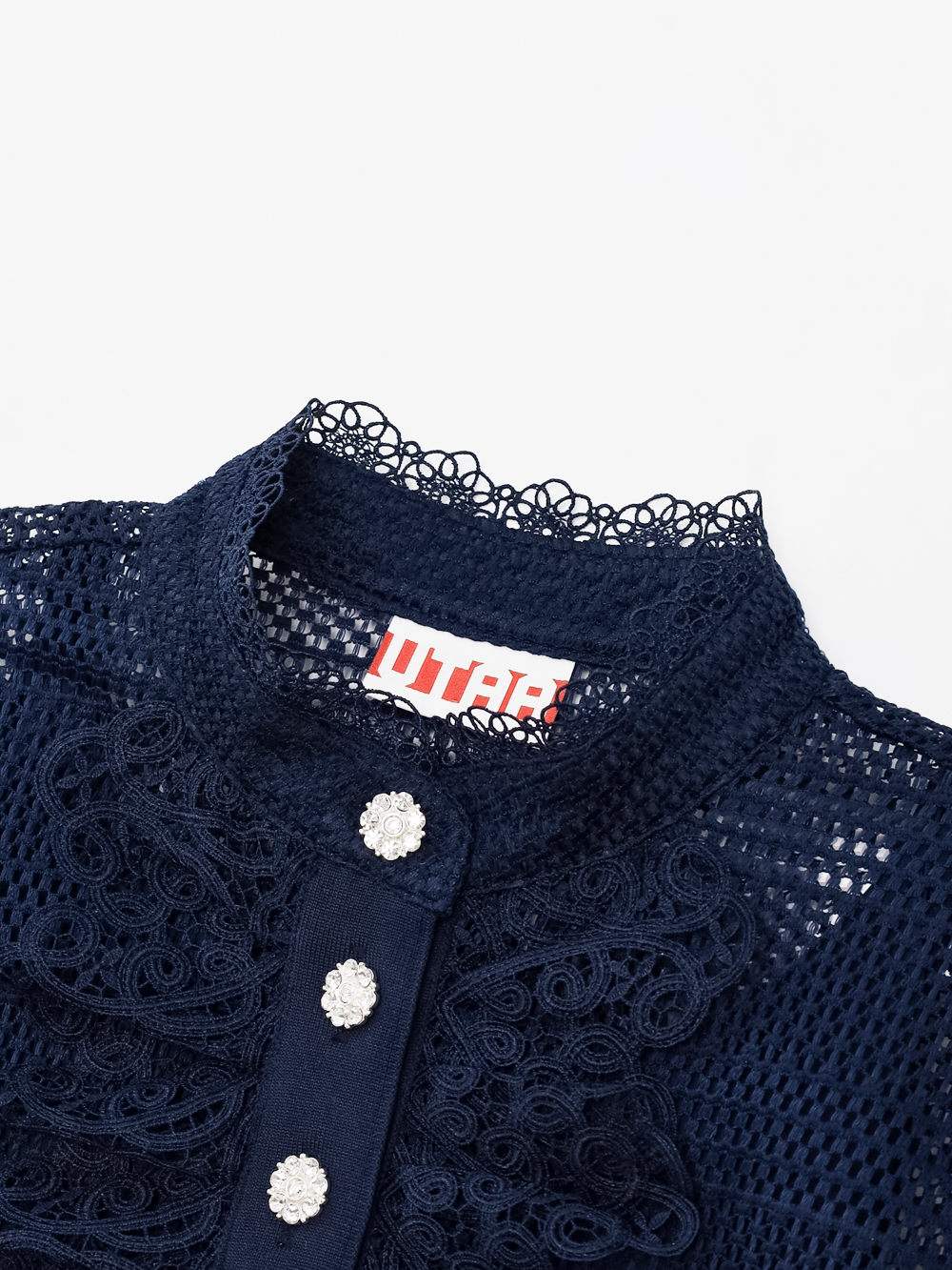Áo sơ mi golf nữ tay lỡ phối ren màu xanh navy — ảnh 3