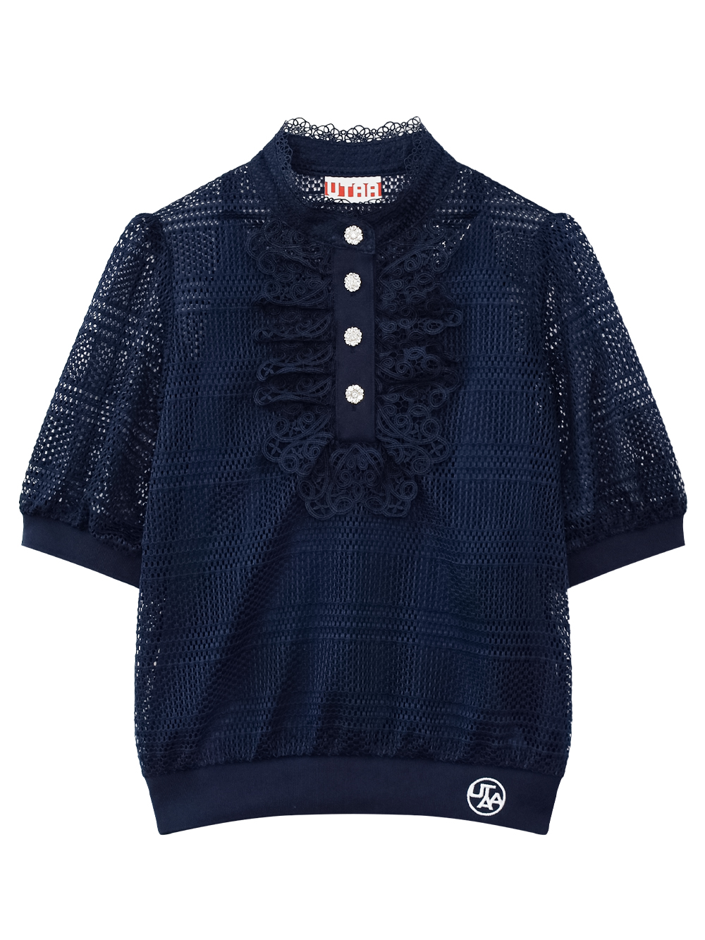 Áo sơ mi golf nữ tay lỡ phối ren màu xanh navy — UTAA | Seoul Golf Fashion