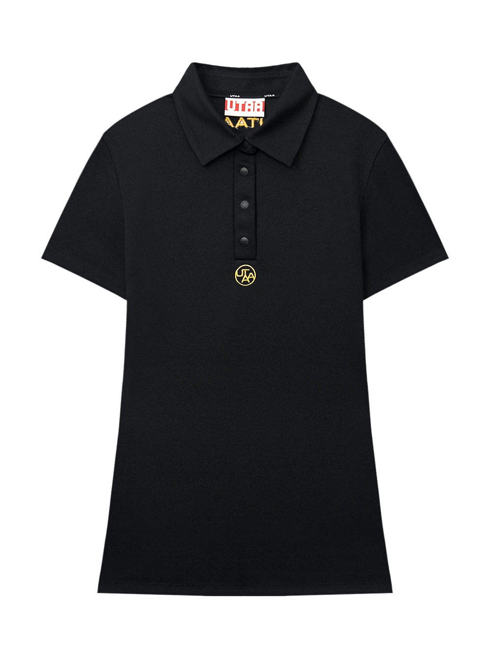 Áo polo golf nữ UTAA màu đen tay ngắn phối nút và logo vàng