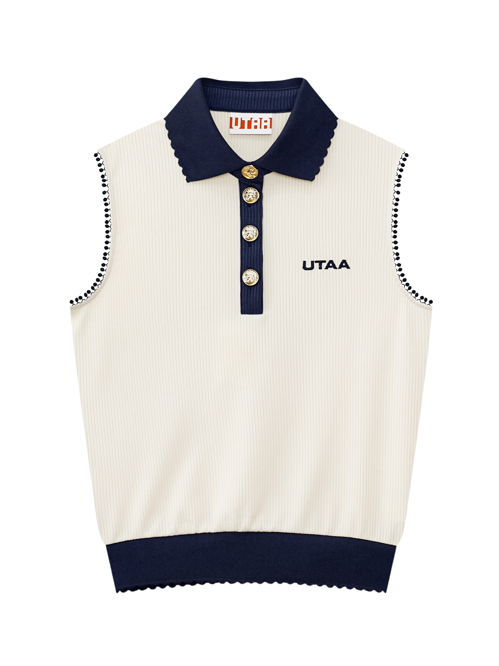 Áo golf nữ sát nách cổ bẻ viền xinh màu ngà — UTAA | Seoul Golf Fashion