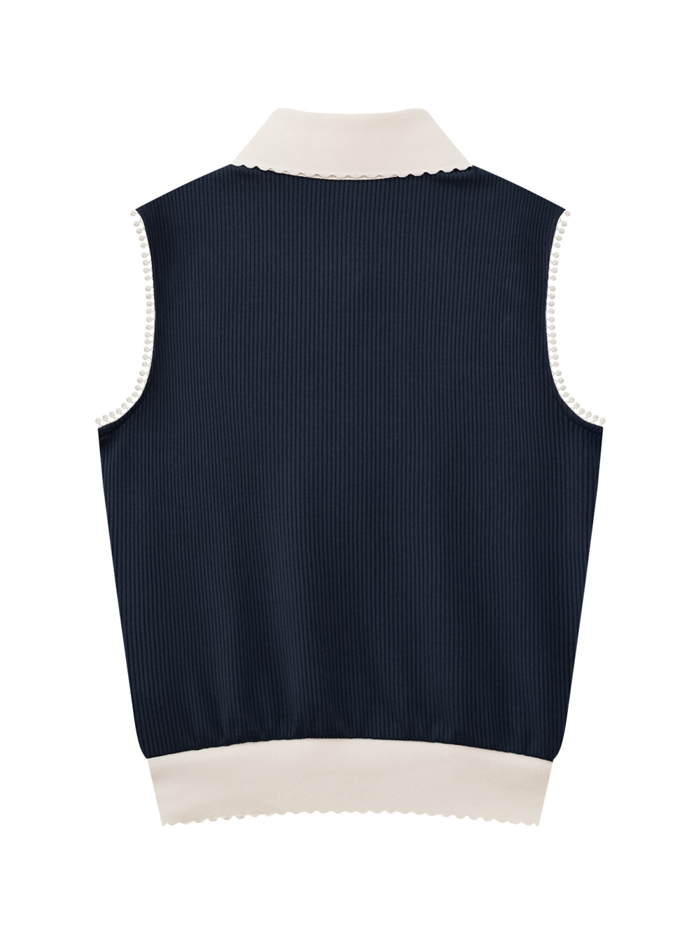Áo golf nữ cổ bẻ không tay viền trắng xanh navy — ảnh 2