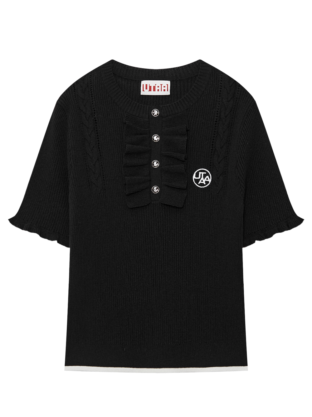 Áo knit golf nữ màu đen tay lỡ bèo với nút và logo UTAA