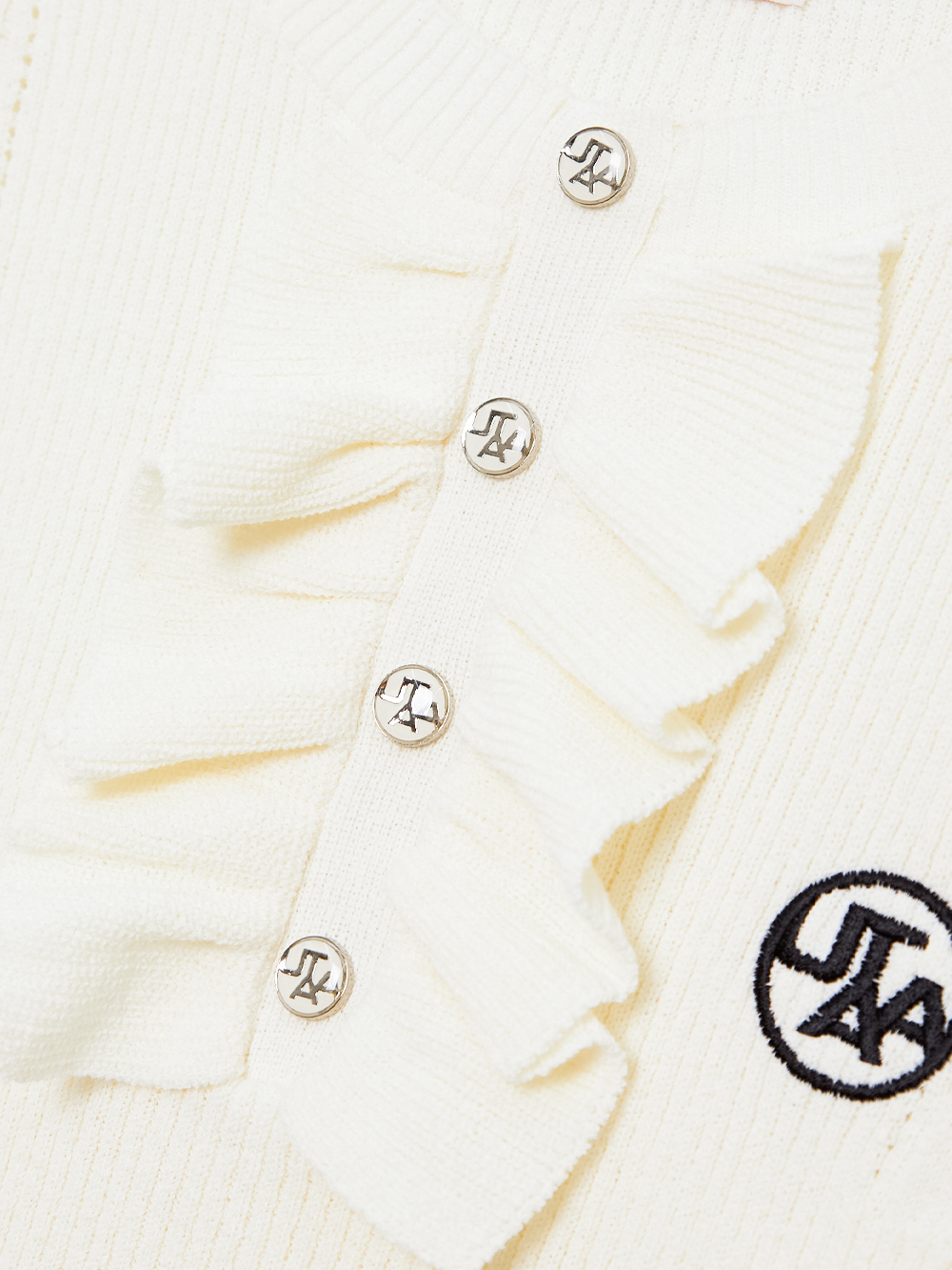 Áo knit golf nữ không tay phối bèo màu ngà — ảnh 4