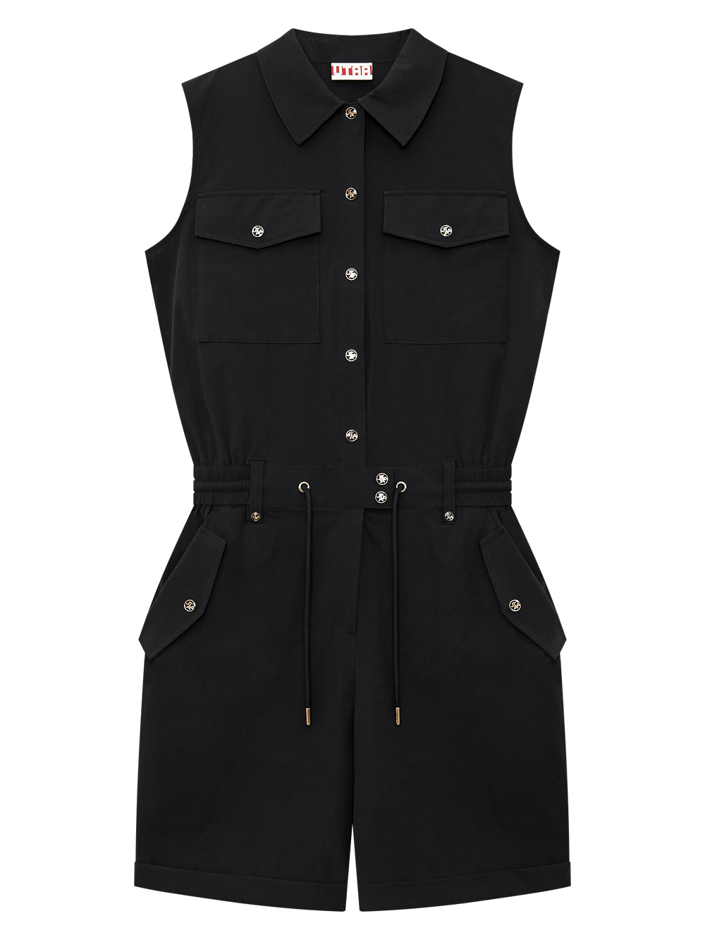Jumpsuit golf nữ cổ bẻ không tay màu đen — UTAA | Seoul Golf Fashion