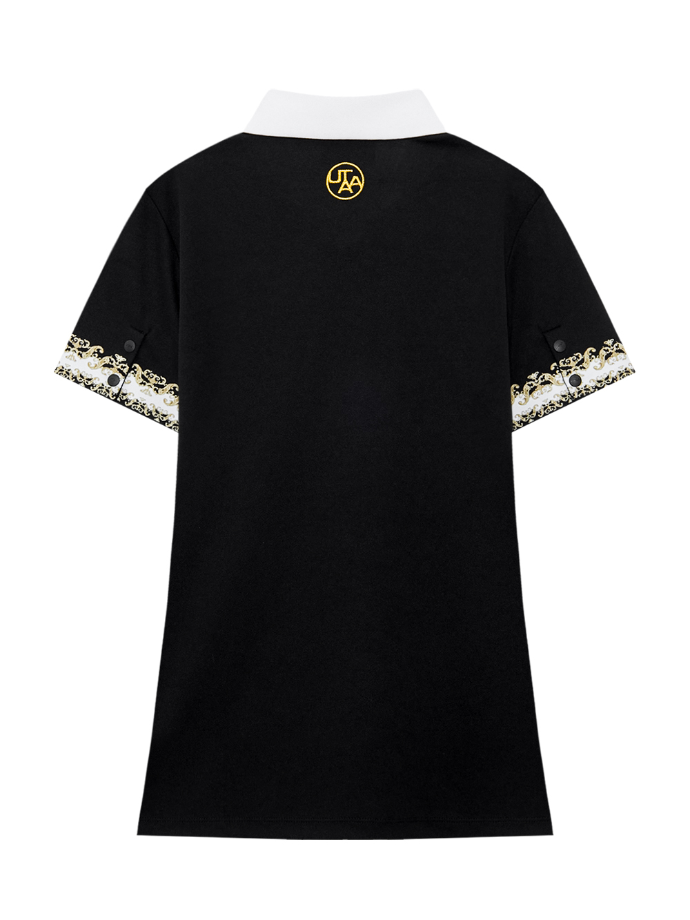 Áo polo golf nữ cổ bẻ phối họa tiết baroque màu đen — ảnh 2