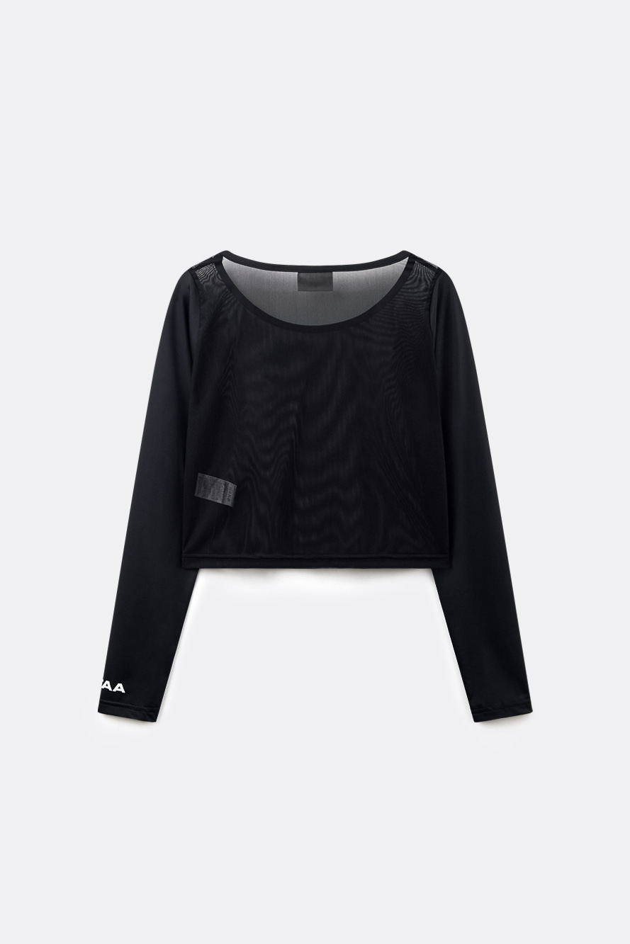 Áo golf nữ tay dài lưới croptop màu đen — ảnh 2