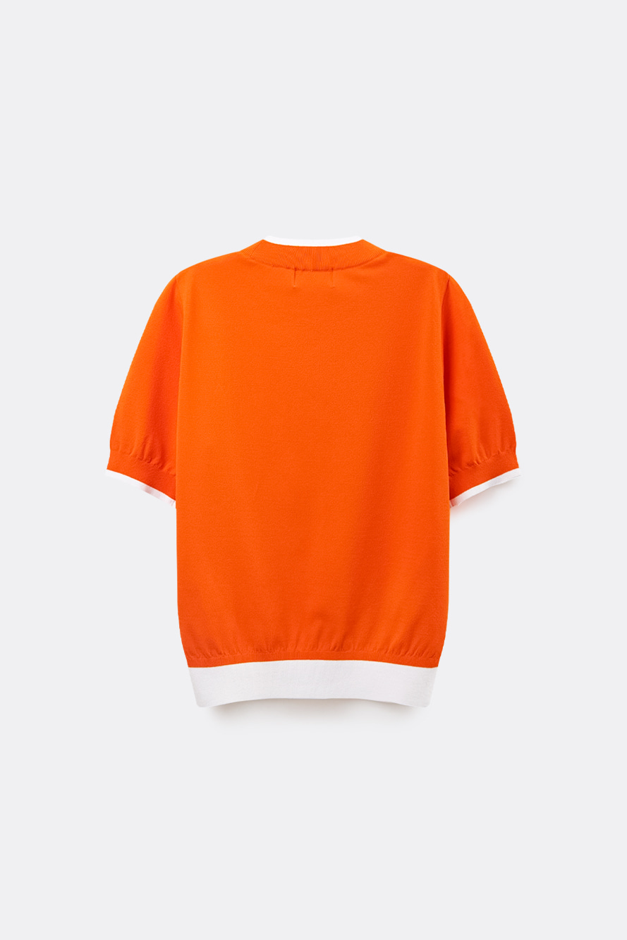 Áo knit golf nữ tay ngắn phối viền trắng màu cam — ảnh 2