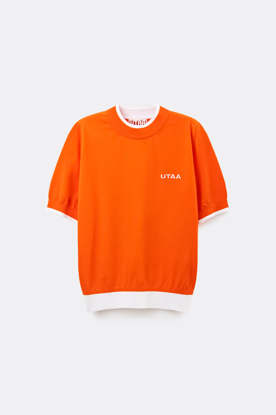 Áo knit golf nữ UTAA tay ngắn phối viền trắng màu cam