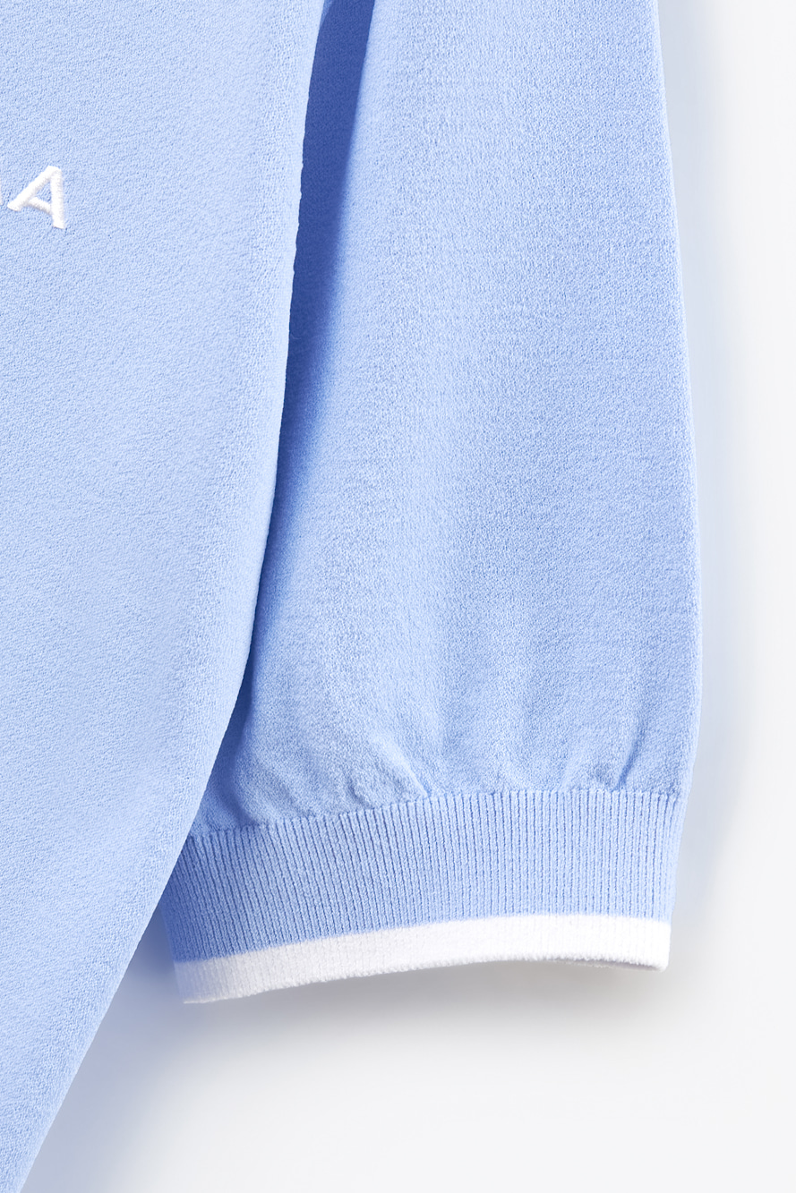 Áo knit golf nữ cổ tròn tay lửng màu xanh dương — ảnh 5