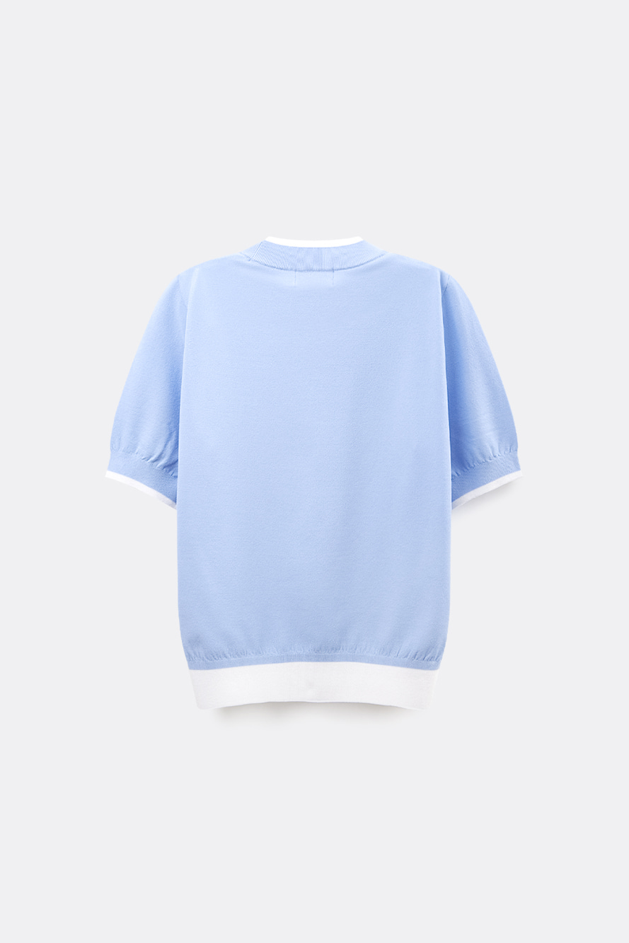 Áo knit golf nữ cổ tròn tay lửng màu xanh dương — ảnh 2