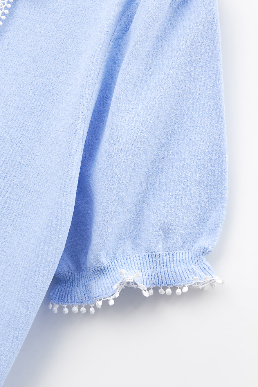Áo knit golf nữ tay ngắn phối bèo nơ trắng xanh dương — ảnh 5