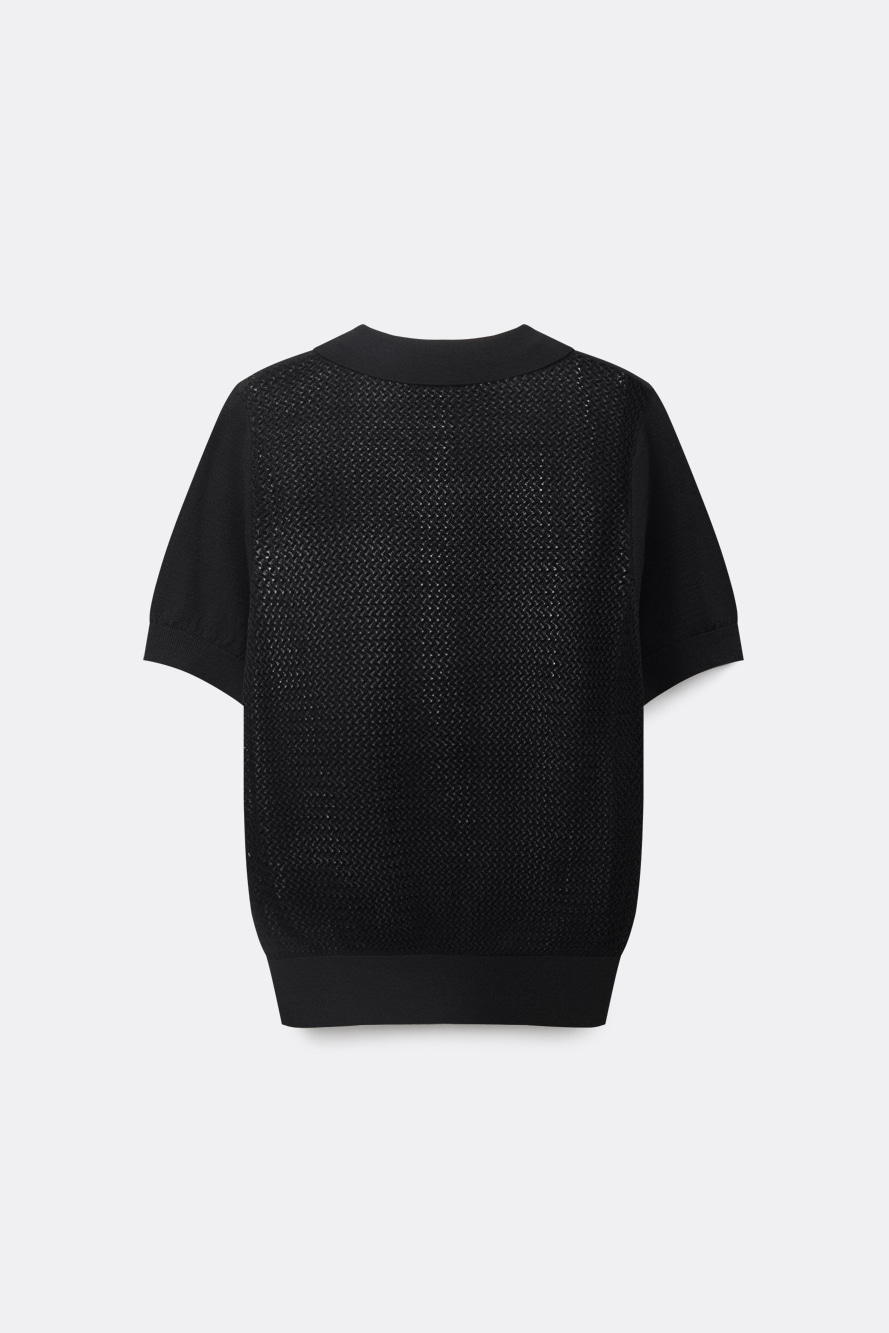 Áo knit golf nữ cổ bẻ tay ngắn màu đen — ảnh 3