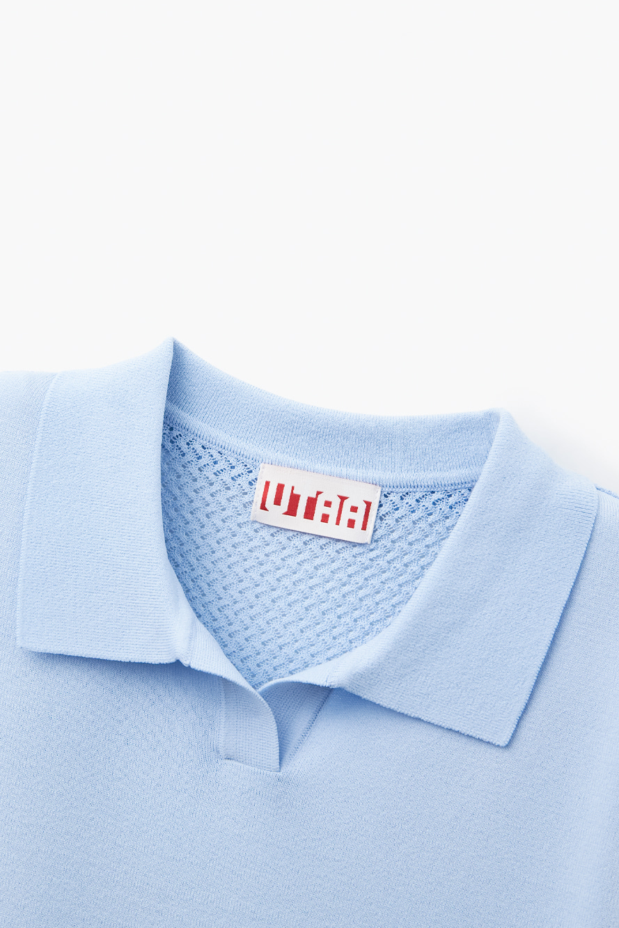 Áo knit golf nữ cổ bẻ tay ngắn màu xanh dương — ảnh 4