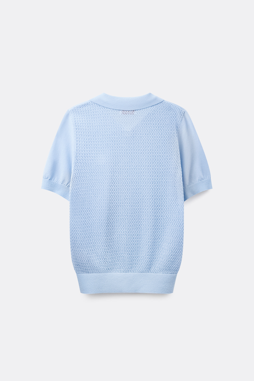 Áo knit golf nữ cổ bẻ tay ngắn màu xanh dương — ảnh 3