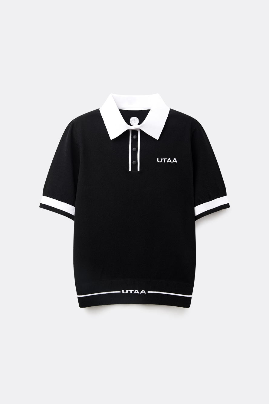 Áo knit golf nữ màu đen cổ bẻ viền trắng UTAA