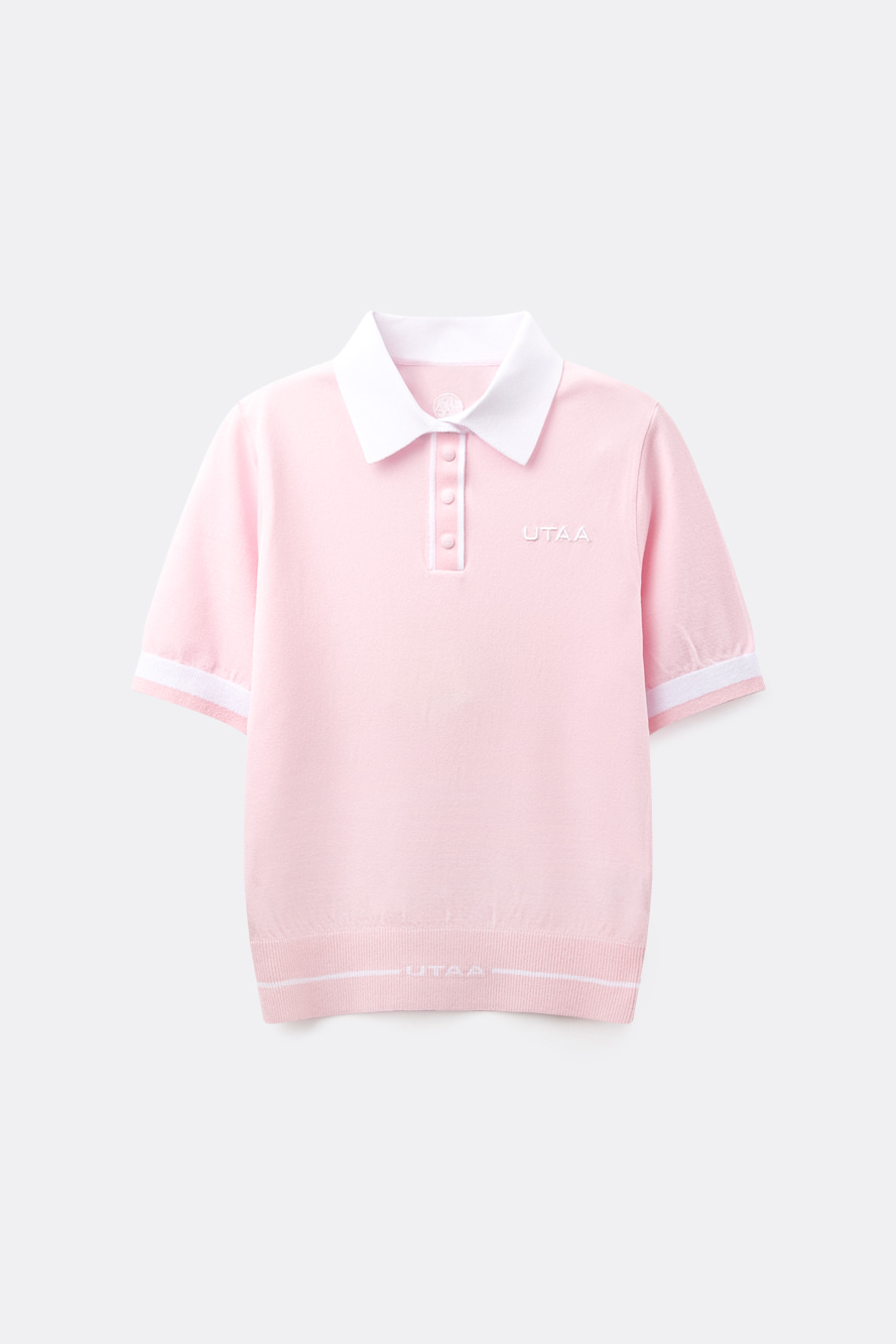 Áo knit golf nữ màu hồng nhạt cổ bẻ tay lỡ của UTAA