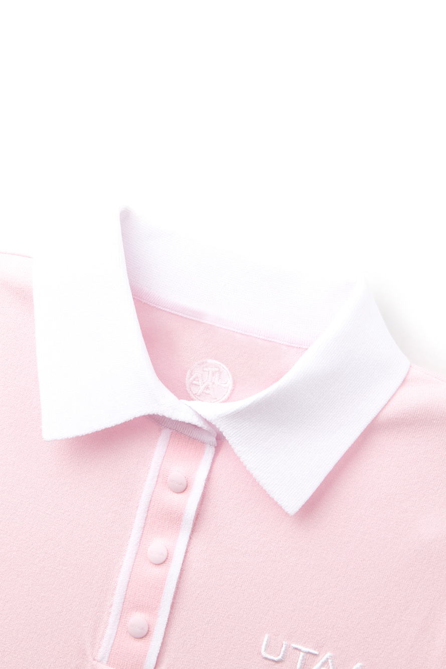 Áo knit golf nữ cổ bẻ màu hồng nhạt — ảnh 3